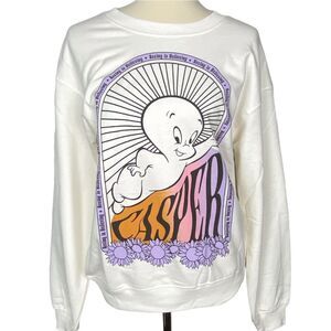Casper Friendly Ghost Womens Sweatshirt Top Jrs M Cream Sweater Relaxed Fit NEW